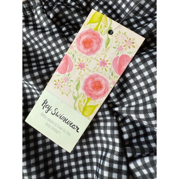 NWT Rey Swim High Waist Shirred Black White Gingham Retro Pinup Swim Bottom S - Picture 4 of 5